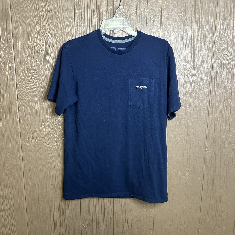 Patagonia Responsibili-Tee Men's Sz S Regular Fit Short Sleeve Pocket Navy Blue